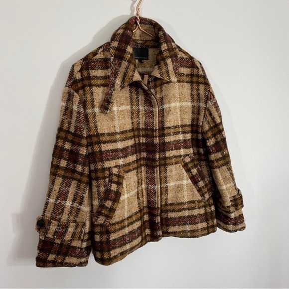 Banana Republic XS‎ Plaid Wool Balmacaan Full Zip Coat Oversized Brown Neutral - Picture 7 of 15